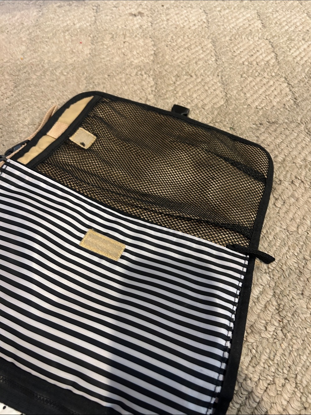 Skip Hop Black & White Striped Men's Toiletry Bag with Tan Accents - Picture 11 of 11
